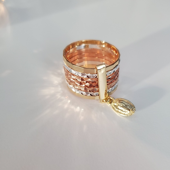 Lady of Guadalupe 7 Band Gold Plated Ring - Picture 3 of 4